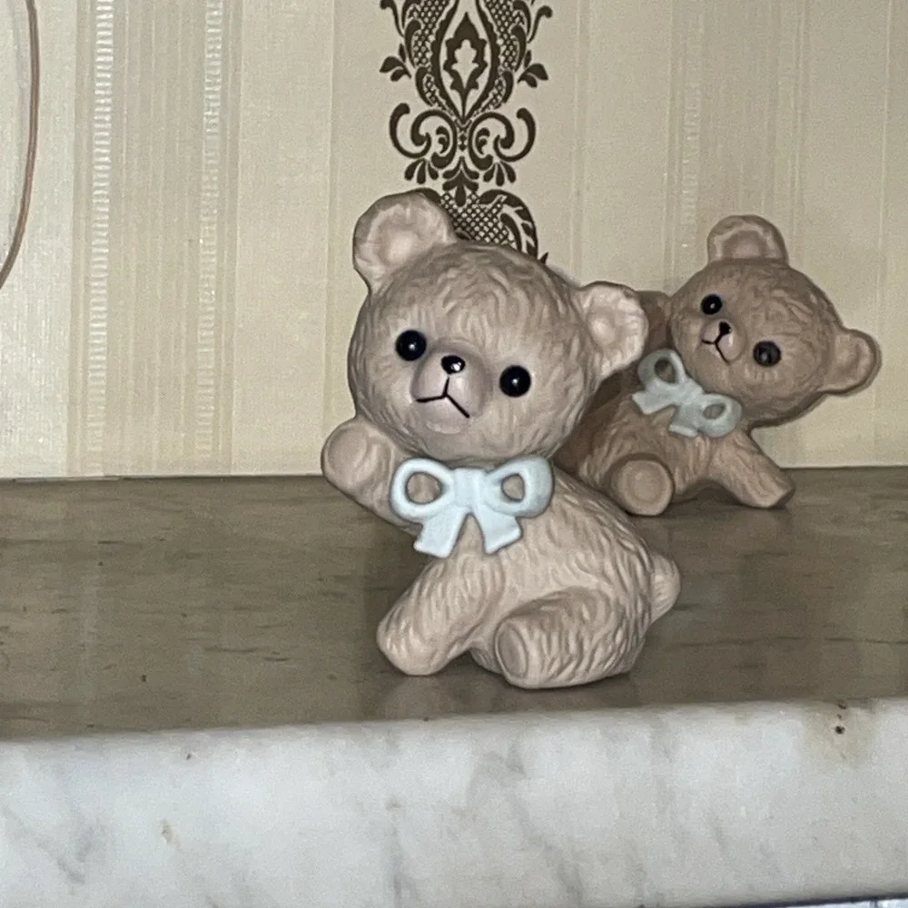 Vintage Homco Ceramic Bears Flip Flop Green Blue Bow Ties Name Tags